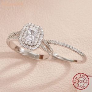 Paar ringen ze solide 925 zilveren bruiloft sieraden dubbele halo stralingsgesneden verloving bruid voor vrouwen witte aaaaa kubieke zirconia 230519