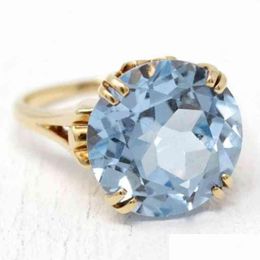 Paar ringen eenvoudige modieuze 18k goud licht blauw diamant vrouwelijke romantische ringbetrokkenheid bruid prinses love drop dhgarden dhijl