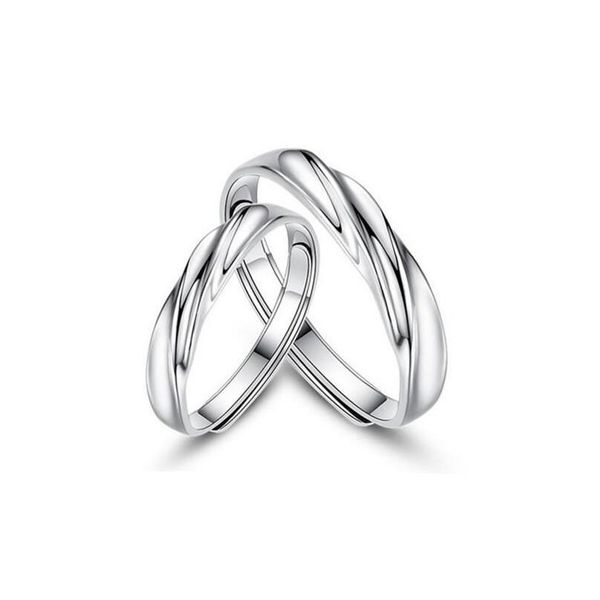 Couple Anneaux Simple Coréen Réel 925 Sterling Sier Paire Pour Les Couples Ouverture Vague Amoureux Bague Bijoux En Gros Drop Livraison Dhwxp