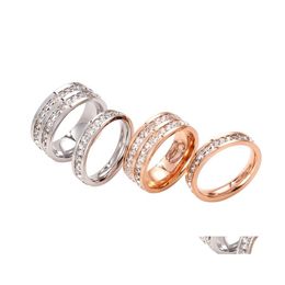 Paar ringen eenvoudige roségouden titanium stalen ring voor vrouw mode single row zirkoon vinger sieraden meisjes temperament drop levering otqhz