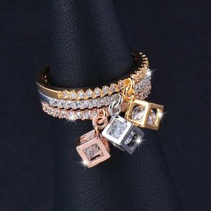 Paar ringen singleyery charme kubieke zirkonia kristal holle vierkante hanger geschikt voor vrouwen gouden bruiloft sieraden s2452301