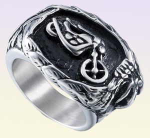 Paar ringen maat 713 heren roestvrij staal retro zwarte grote ring motorfiets patroon vinger sieraden hip mode mannelijke hand waterdicht en 8058218