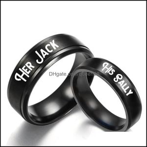 Couple Rings Stainless Steel Handwear Her Jack His Sally Titanium Drop Delivery Jewelry Dhofc