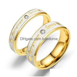 Bagues de couple Bague en acier inoxydable Strass Zircon Inlay Titane Aciers Amour Bijoux Amoureux Accessoires Promesse Couple Anneaux 2 55Dc Dhoib