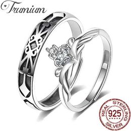 Paar ringen Trumium S925 Princess en Knight Crown Paar Matching Ring Promise Ring met zirkon vrouwelijke beste vriend verstelbare ring S2452301