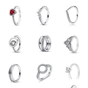 Paar Ringen Valentines Gift Hart Moeder Wit Pandora Voor Vrouwen Originele Bruiloft Kristallen Ring Luxe Sieraden Accessoires Mode Drop Dheun