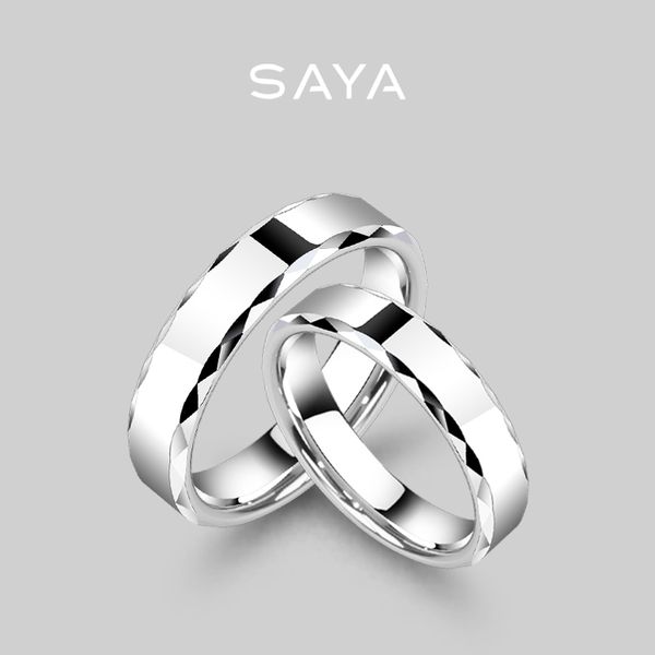 Anillos de pareja Anillo de pareja de carburo de tungsteno blanco para hombres y mujeres Bandas clásicas facetadas de moda para boda Grabado personalizado 230605