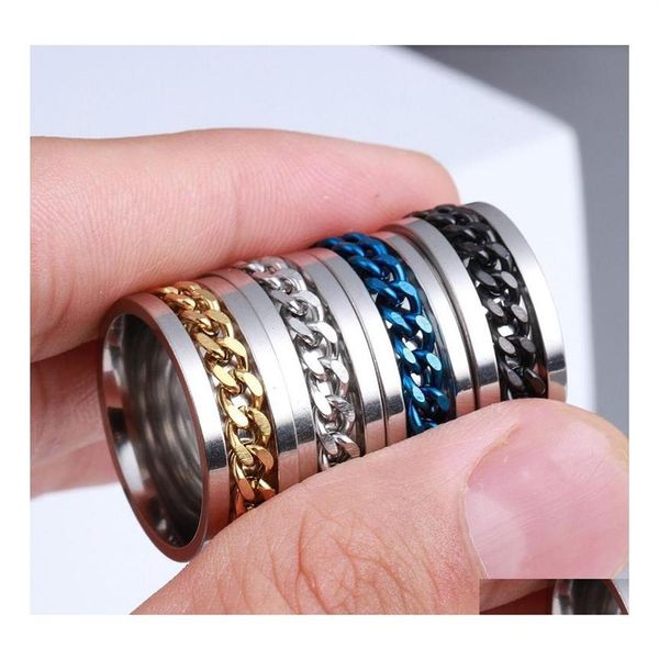 Couple Anneaux Entier 40 pcs Spin Chaîne En Acier Inoxydable Sier Noir Or Bleu Mix Hommes De Mode De Mariage Bande Cadeaux De Fête Bijoux Drop237E