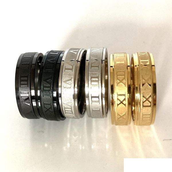 Couple Anneaux En Gros 36 Pcs Chiffres Romains En Acier Inoxydable Sier Noir Or Mélange De Mode Cadeaux De Fête Femmes Hommes Bijoux Drop Delivery Ri Dheig