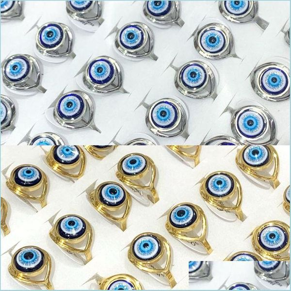 Couple Anneaux En Gros 36 Pcs Sier Or Devils Eye Anneaux En Acier Inoxydable Mélange Punk Goth Eyeball Charme Cadeau Femmes Hommes Bijoux Drop Deli Dhbcu