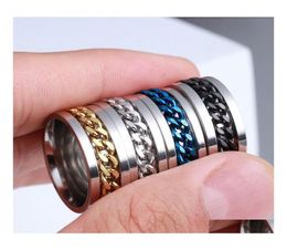 Couple anneaux en gros 40pcs chain de spin en acier inoxydable en acier inoxydable sier noir mix bleu masculin de mode de mariage bijoux bijoux dropdhjfb6103572