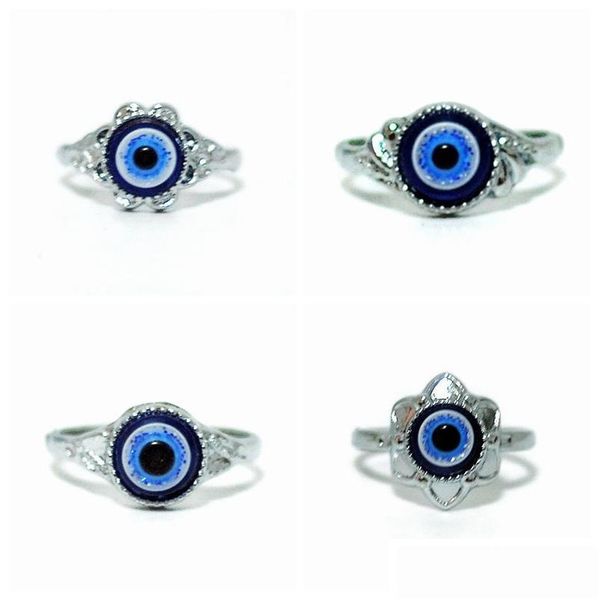 Anillos de pareja al por mayor 50 piezas anillos de aleación de ojo de diablo azul mezcla encanto Punk gótico regalo turco mujeres hombres joyería anillo Dhbt8
