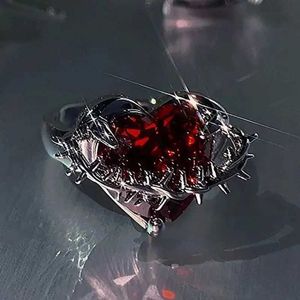 Couple Anneaux Y2K Womens Ring Kpop Red Crystal Heart Ring Alivable Punk Punk Vintage Ring Set Girl 2024 Fashion Party Bijoux Gift S2452301