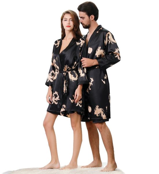 Camisones de pareja de manga larga para hombre Conjunto de pijama de dos piezas Vestido de noche para mujer Conjunto de sueño Wearman Seda Mujer Pijamas Vestido LJ201113