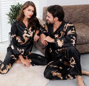 Couple de pyjamas en satin de soie en satin ensemble de vêtements de nuit à manches longues pyjamas pijama costume des femmes et de l'homme sommeil 2pc set woungewear Plus size9917175