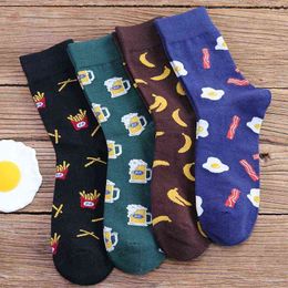 Paar sokken heren eten cartoon patroon vier kleuren jacquard tube eenvoudige mode wilde persoonlijkheid leuke interessante trend populaire G1224