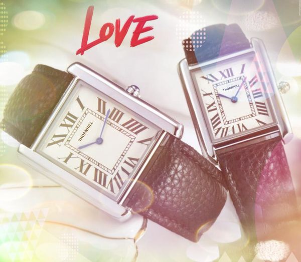 Couple carré de quartz montres montres en cuir en cuir en cuir en cuir super horloge lovers lovers femmes bracelet ultra mince garçon fille dame cadran du chars romain montre cadeaux