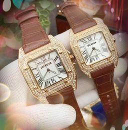 Paar vierkante Romeinse wijzerplaat liefhebbers horloge mode kristal diamanten ringkast mannen horloges vrouwen quartz lederen riem zakelijk super populair armbandhorloge