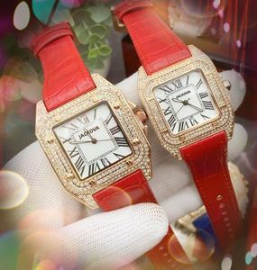 Paar vierkante Romeinse wijzerplaat liefhebbers horloge mode kristal diamanten ring geval mannen horloges vrouwen quartz lederen riem armband klok polshorloge