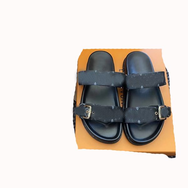 Zapatillas estilo pareja Sandalias Charol FlatBott Zapatillas de playa Zapatillas de diseñador de lujo Patrón clásico Patrón Parejas Altura Colores Envíos en caja gratis