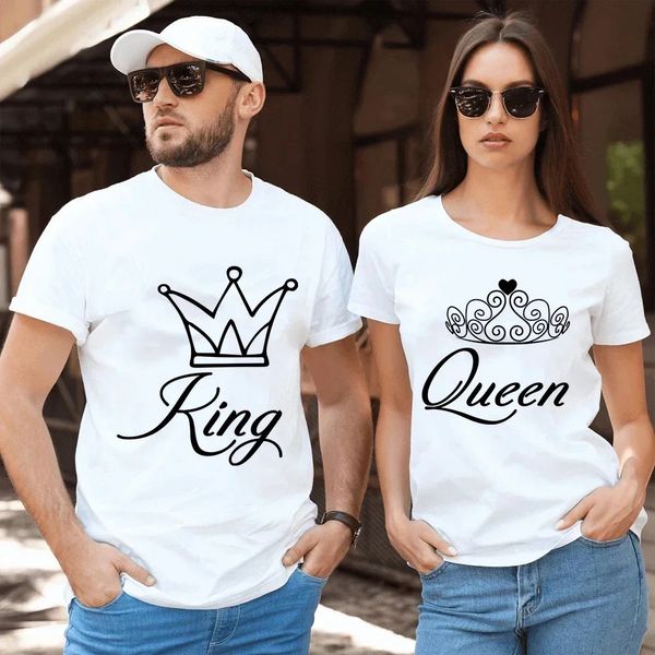 Camisas de pareja para amantes Camisas simples King and Queen Crown Camiseta de gran tamaño Camiseta a juego parejas 240403