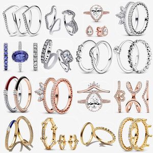 Conjunto de anillos de boda con tiara en forma de lágrima para mujer, diseñador de compromiso, regalo de joyería para fiesta, accesorios de lujo, conjunto de pendientes Pandora con caja original