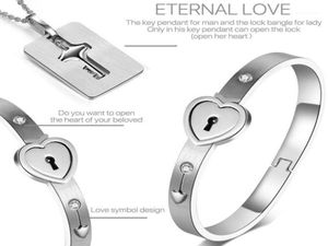 Paar Titanium Stalen Slot Bangle Armband En Sleutel Hanger Ketting Liefde Set Vrouwen Mannen Liefhebbers Jewelry9681033