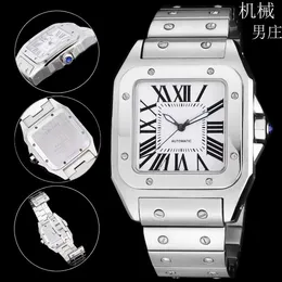 Montre Couple Montres Unisexe Mouvement Automatique 40mm36mm Argent Cadran Romain Argent Carré Montre-bracelet