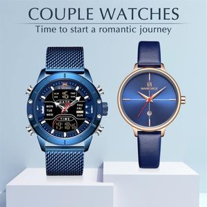 Couple montres NAVIFORCE Top marque en acier inoxydable montre-bracelet à Quartz pour hommes et femmes mode horloge décontractée ensemble de cadeaux pour 3092