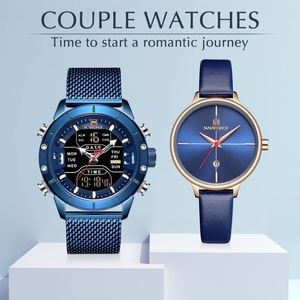 Paar Horloges NAVIFORCE Topmerk Roestvrij Staal Quartz Polshorloge voor Mannen en Vrouwen Mode Casual Klok Geschenken Set voor 265c