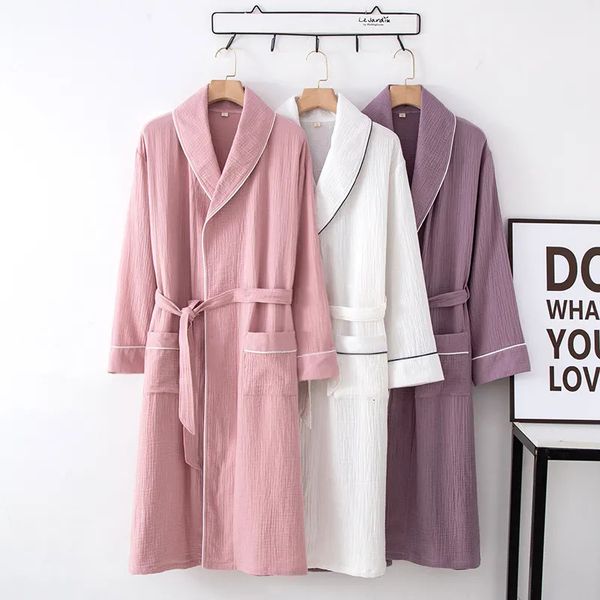 Couple femmes hommes Robe solide léger coton poches lâche à lacets peignoir décontracté pyjamas maison vêtements de nuit 240108