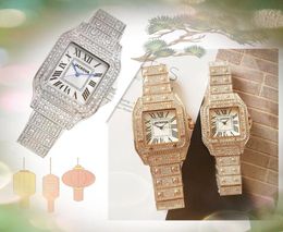 Pareja Mujeres Hombres Conjunto Auger Dwellers Relojes Moda de lujo Anillo de diamantes de cristal Cuarzo Cuadrado Esfera romana Acero inoxidable Pulsera de buen aspecto Reloj de pulsera