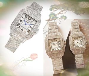 Couple Femmes Hommes Ensemble Auger Dwellers Montres De Luxe Mode Cristal Diamants Bague Quartz Carré Cadran Romain Bracelet En Acier Inoxydable Montre-Bracelet prix de gros