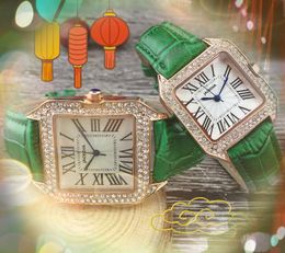 Couple femmes hommes horloge montres date automatique carré diamants romains bague trois broches affaires décontracté ceinture en cuir véritable japon mouvement à quartz montre-bracelet cadeaux