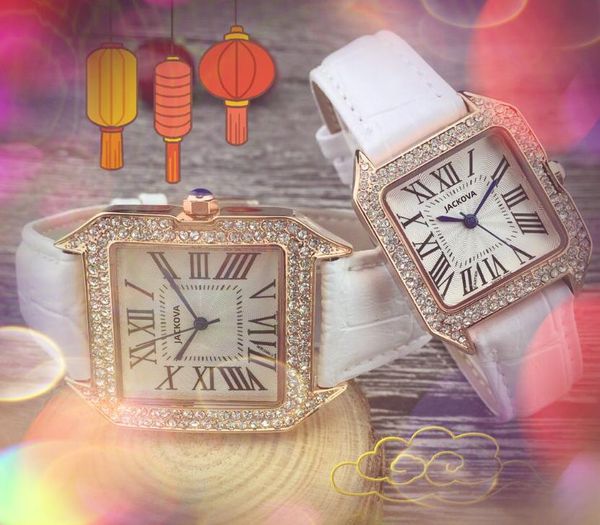 Pareja mujeres hombres reloj de tiempo relojes fecha automática cuadrado diamantes romanos anillo tres pines reloj de diseño cinturón de cuero genuino movimiento de cuarzo japonés reloj de pulsera regalos