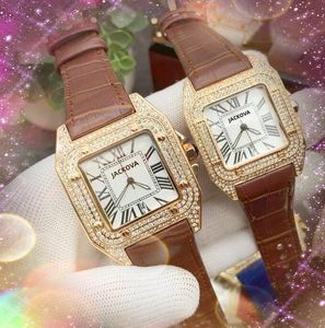 Paar dames heren bewoners horloges volledige diamanten ring case iced out Watch quartz beweging vierkant Romein