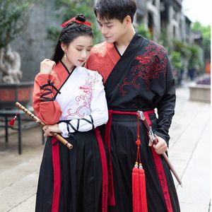 Costume traditionnel ancien Hanfu chinois pour couple, vêtements de danse folklorique Wushu pour femmes et hommes, vêtements de spectacle, tenue de Festival DN4908