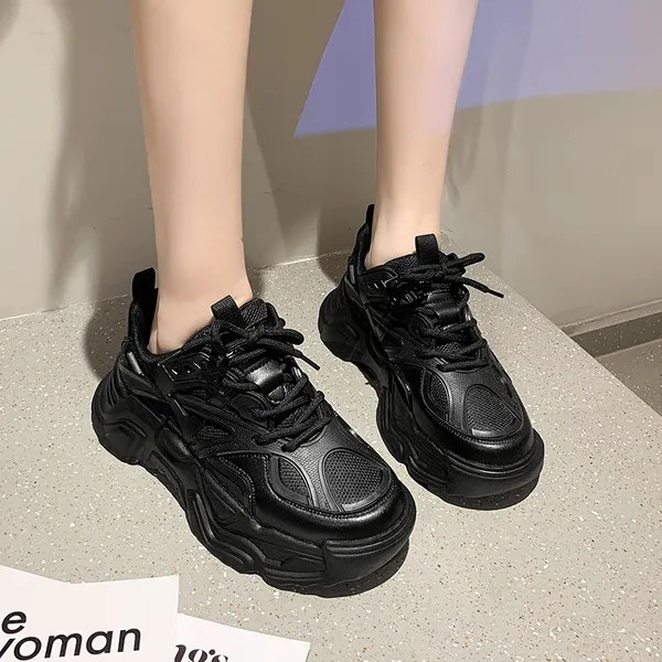 Couples papa chaussures plate-forme simple grosses baskets compensées pour femmes chaussures décontractées respirant maille sport d'été chaussure de course léger Tenis Feminino à lacets A007