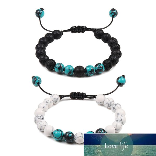 Pulsera de distancia para parejas Piedra natural Azul turquesa Piedra de lava Yin Yang Pulseras tejidas con cuentas para hombres Regalos para mejores amigos Precio de fábrica diseño experto Calidad