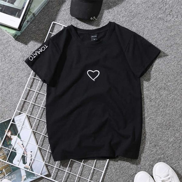 Parejas amantes camisa bordada para niña mujer amor corazón tomate letra impresa camiseta Casual negro blanco Tops camiseta X0527
