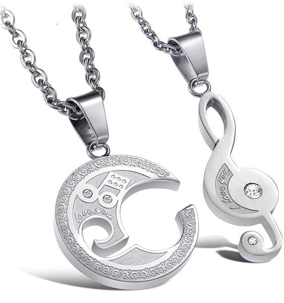 Couples Note De Musique Clé À Mon Coeur Pendentif Collier Titane En Acier Inoxydable Bijoux Avec Boîte De Cadeaux Pour Couple Hommes Femmes Amoureux Girfriends Copains En Gros