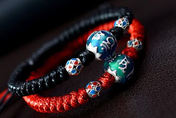 Couples corde rouge changement de température émotion sentiment couleur variable humeur bracelet tricot à la main bracelets en argent bijoux hommes et femmes