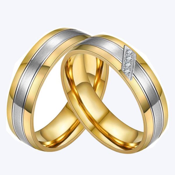 Couples anneaux pour hommes femmes lui son AAA zircon diamants ton or titane acier inoxydable mariage bague de fiançailles ensemble bijoux