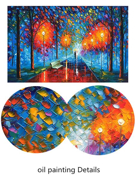 Les couples marchent dans la pluie peintures à l'huile sur toile art mural à la main décor de bureau à domicile 3d couteau abstrait paysage peinture d'huile