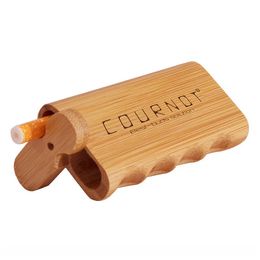 Caisse en bois de pirogue en bambou naturel COURNOT avec tuyau de chauve-souris en céramique One Hitter 78mm filtres à cigarettes Tube tuyaux pour fumer