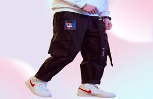 Coursemys Hip Hop Streetwear Pantalons de cargaison Men Femmes Ribbon broderie japonais HARAJUKU JOGGER