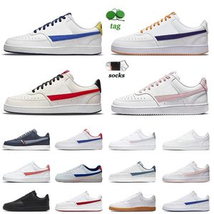 Court Vision Low Platform Top Chaussures en cuir Mode 2022 Classique Noir Blanc Gomme Rose Université Oxford Rouge Photo Poussière Argent Hommes Femmes Skate Baskets