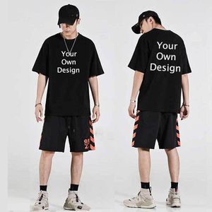 Coustom je ontwerp t shirts heren streetwear hiphop oversized tees diy geprinte t -shirts harajuku zwarte zwarte mouw t -shirt 220614