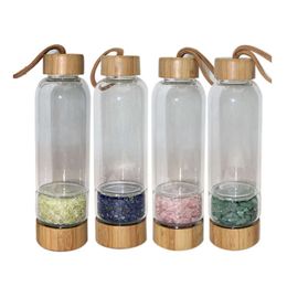 Couvre-bouteille bambou 450 ml Crystal naturel Broken Gems Gems Tasse en verre extérieur Camping Kettle Couptions d'eau ménage