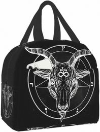 Couvrir le pentagramme avec dem baphomet Satanic Head Binary Symbol Boîte à lunch isolée portable Boîte à lunch pour les femmes Boy B8CN # #